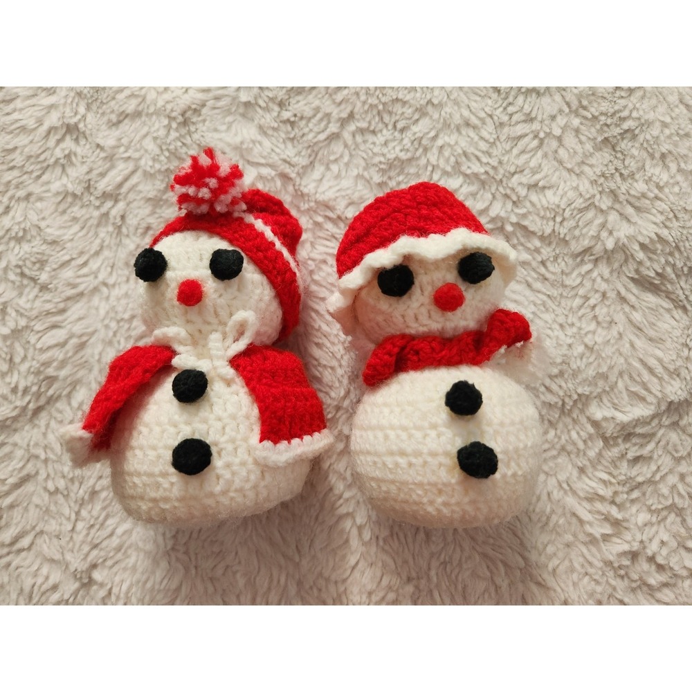 Vintage Handmade Crochet Snowman and Snowwoman Christmas Tabletop Decoration